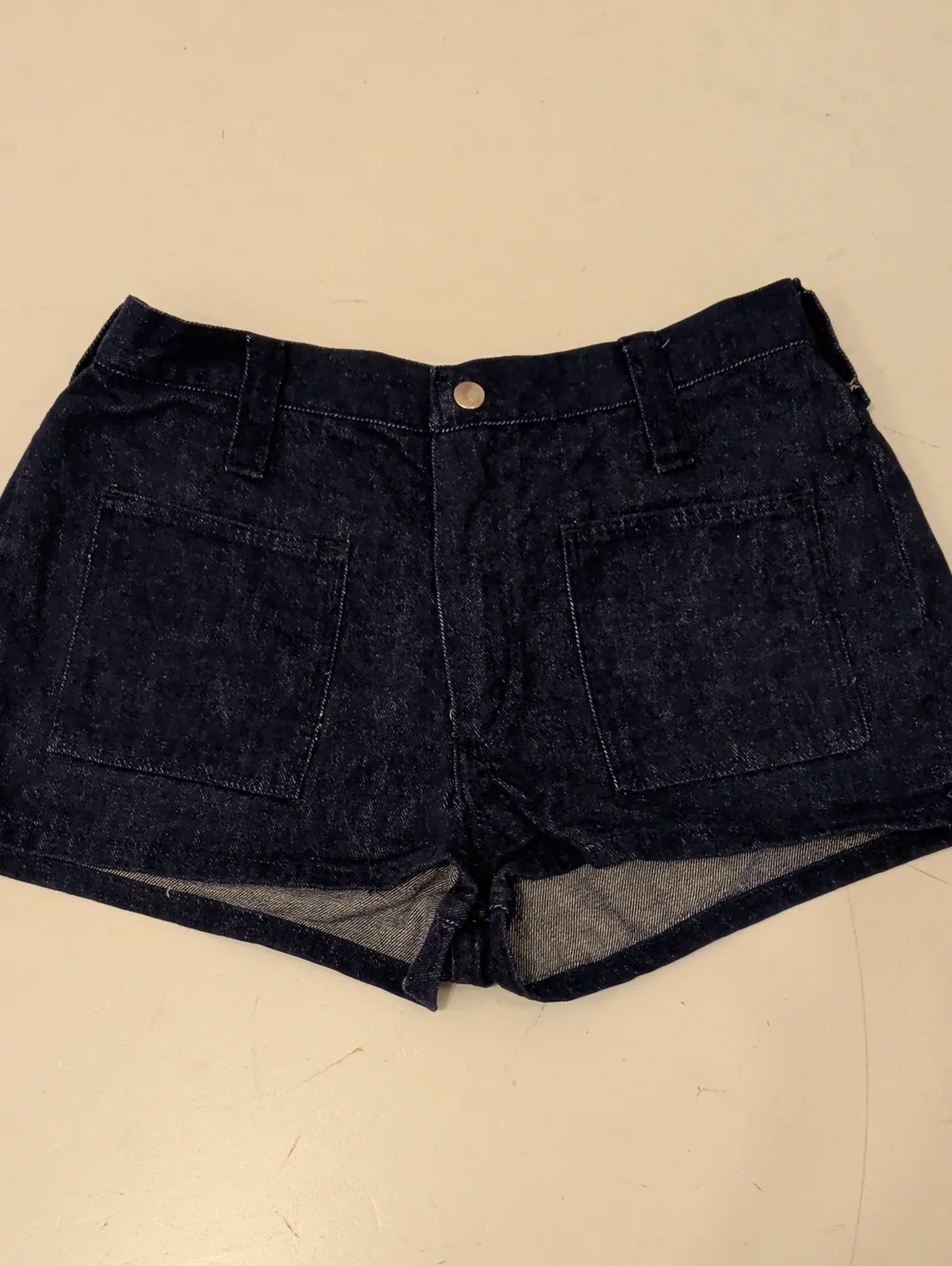 Vintage Wrangler Dark Blue Denim Patch Pocket Denim Jean Short Shorts USA Made
